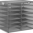 EasyPAG Paper Trays for Classroom 14 Tier Mesh Desk Organizer Shelves with Handle A4/Letter Size File Folder Organizer Shelf for Office, School, Home, Silver