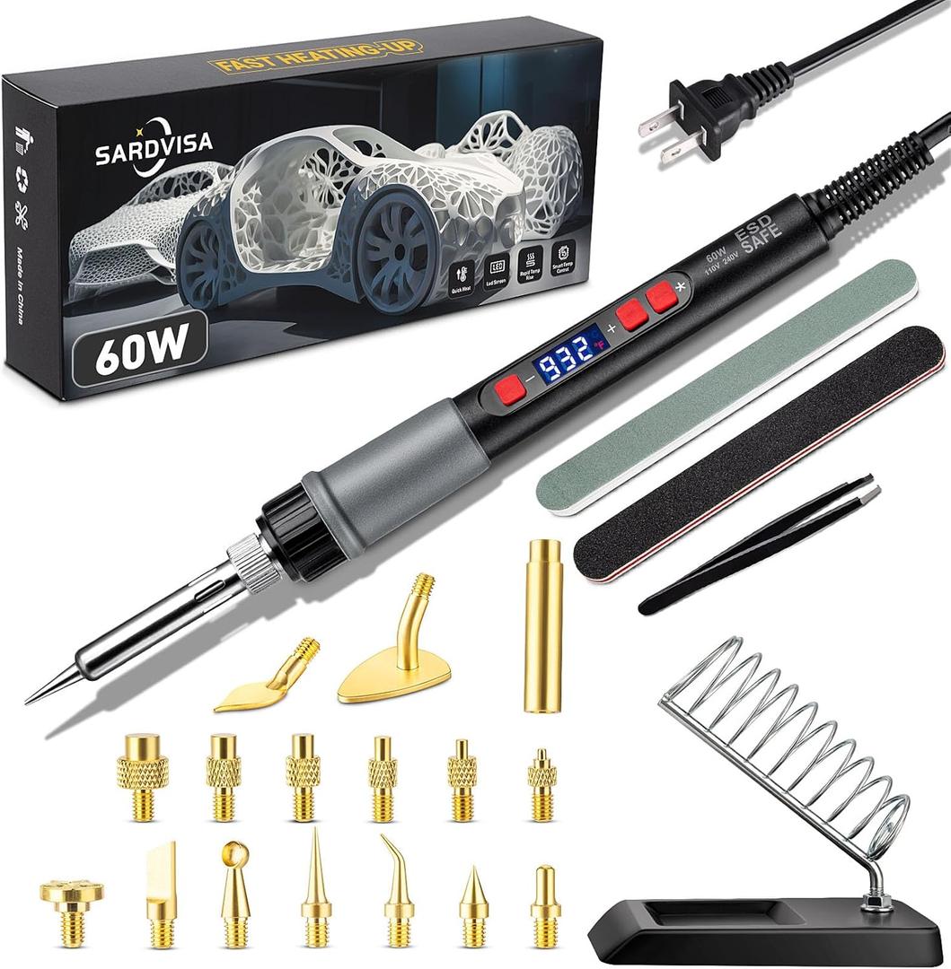 21 in-1 3D Printer Tool Kit, 60W LCD Digital Adjustable Soldering Iron Kit, Thermostatic Temperature Print Accessories with Brass Hot Melt Nut and Welding Head, Soldering Tools for Electronic