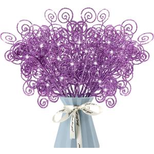 24 Pieces Glitter Christmas Picks Ornaments Decorative Sticks Candy Picks Curly Sprays Twigs for Halloween Xmas Tree Branches Vase Fillers Crafts Wreath Garland Party Wedding Holiday (24, Purple)