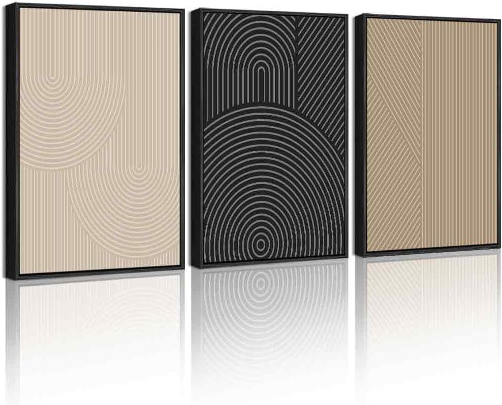 Drsoum Minimalist Boho Wall Art Framed Modern Abstract Neutral Line Wall Decor Mid Century Geometric Artwork Bedroom Living Room 11x14in Black Framed (Wildflower Bouquet)