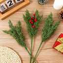 15 Pcs Christmas Artificial Pine Branches with Red Berry Stems, 18" Faux Evergreen Pine Cedar Stems, Fake Green Foliage Pine Needles Picks for DIY Craft Xmas Home Decor(15, Cypress & Berries)