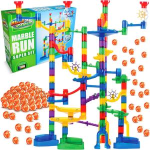 Marble Genius Marble Run Super Set, STEM Toys & Maze Construction Building - 150 Translucent Track Pieces & Glass Marble for Family, Kids Toddlers Ages 4-8 - Fun Holiday Creative Gifts