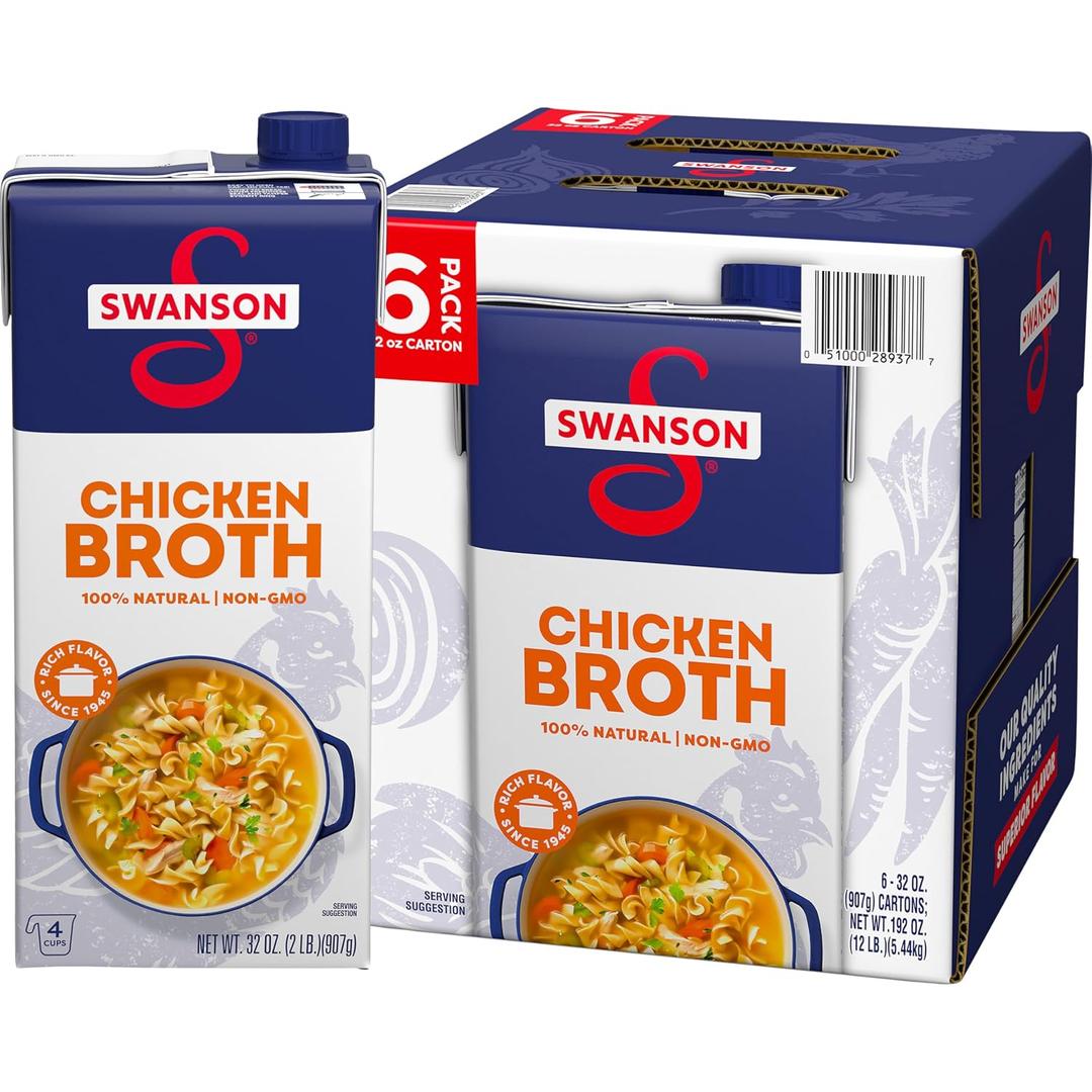 SWANSON S 100% Natural Chicken Broth, 32 oz Carton (6 Pack), EXP: OCT 07 2027