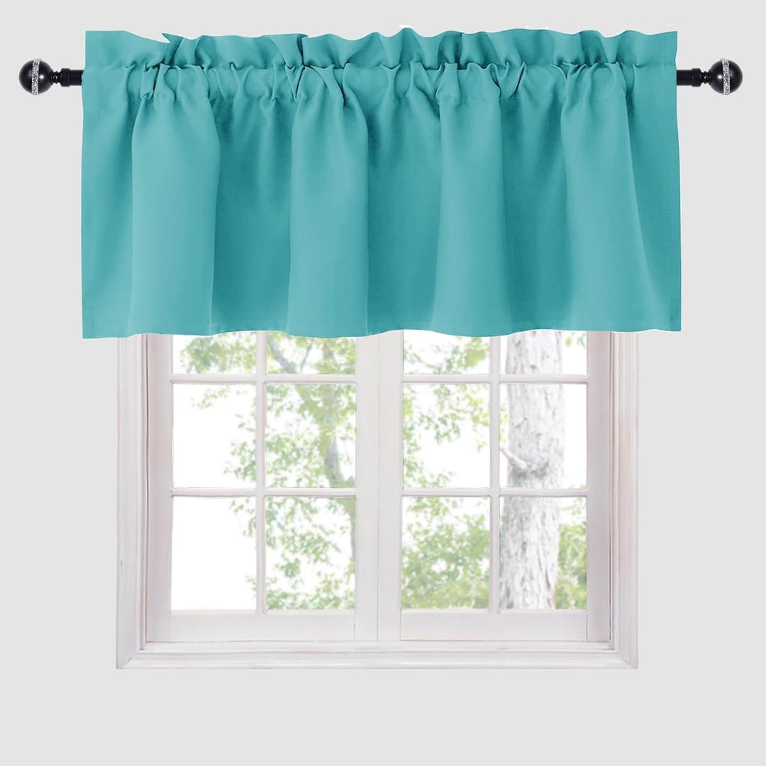 Hiasan Blackout Valance Curtains for Solid Room Darkening Rod Pocket Valances for Windows, 42 x 18 Inches Length, Turquoise, 1 Panel