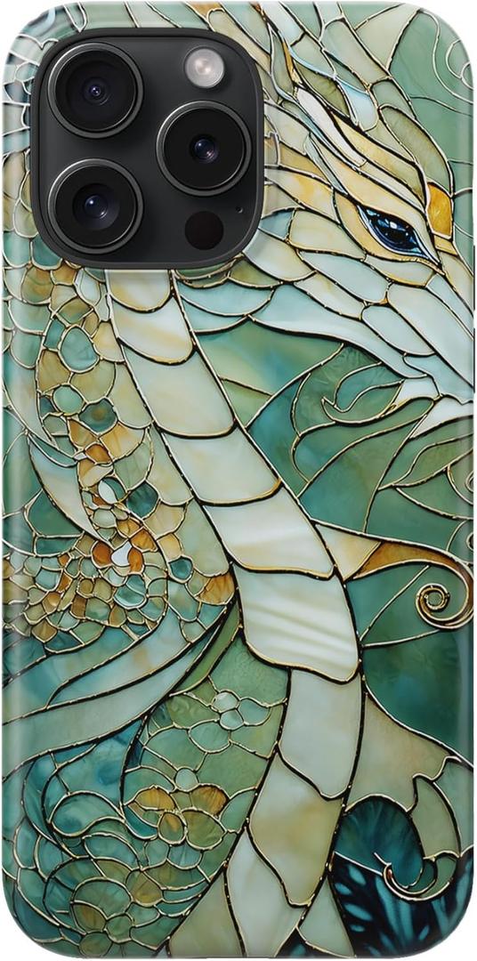 DorisMax for iPhone 16 Pro Case - Wireless Charging Compatible - Dual-Layer Hard Shell + Silicone Cover - Shockproof Protective Phone Case with Stylish Designs for Women - an Abstract Dragon