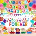 42 Pcs Happy Teacher Retirement Decorations Retirement Banner Backdrop Hanging Swirls Paper Pompoms Honeycomb Centerpieces School's out Decor for Retired Farewell Party Supplies