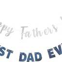 Happy Father's Day Silver Banner Bunting Banner for Dad Father's Party Decorations Backdrop Garland for Father's Day (2 pcs Silver)