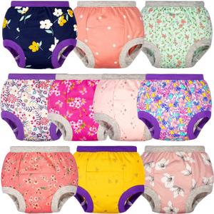 BIG ELEPHANT Potty Training Underwear - 10 Pack, 100% Cotton Absorbent Unisex Toddler Pee Pants for Boys Girls (5T, Pink Flowers)