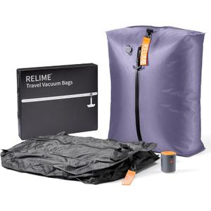 Relime Classic Series Vacuum Bags for Travel Luggage with Wireless Pump, Compression Bags for Carry On Suitcases and Backpack, Vacuum Seal Packing cube for Cloth Packing (2PC + PUMP Gray & Lavender)