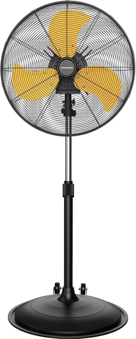 20-Inch High Velocity Pedestal Fan, 5000 CFM Heavy Duty Oscillating Metal Standing Fan with Rolling Casters, 3-Speed Commercial Industrial Fan for Warehouse, Garage & Patio (UL Listed)