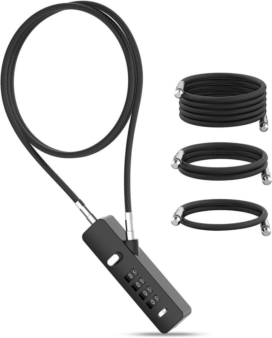 Combination Lock, 4-Digit Steel Cable Locks with Code, Locks for Lockers with 3 Lengths Cables for Bikes, File Cabinets, Wardrobes, Small Fences, Refrigerator Door (Black-1pc)