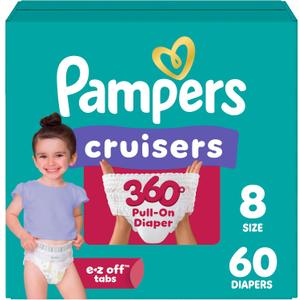 Pampers Diapers - Cruisers 360° - Size 8, 60 Count, up to 100% Leakproof Fit, Designed for Active Babies, Pull On Diaper