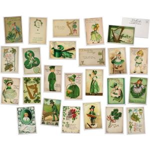 Vintage St. Patrick's Day Postcards - 24 Retro Saint Patricks Day Postcards - Assorted Irish Children Designs - Old Fashion Saint Patricks Day Cards Printed on Antique Textured Style Cardstock