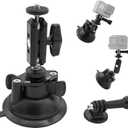Double Layer Suction Cup Mount with Double Ball Head Magic Arm, 1/4" Screw 360 Rotating Camera Mount Compatible with GoPro Hero, Insta360 X3, DJI Osmo, Action Camera, Phones for Car Windshield