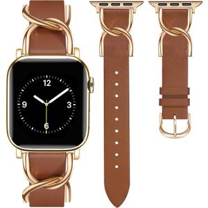 JR.DM Designer Leather Bands for Women,Dressy Fancy Cute Strap with Double U-Shaped Buckle Watch Bands for iwatch Compatible with Apple Watch Series 11/10/9/8/7/6/5/4/3/2/1 Ultra 1/2/3 SE 1/2/3