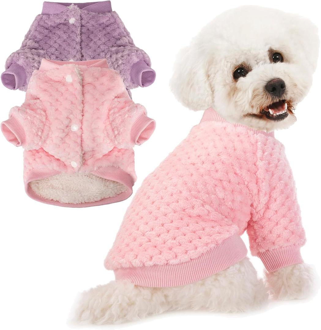 POMIU Dog Sweater, Dog Sweaters for Small Medium Dogs or Cat, Warm Soft Flannel Pet Clothes for Dogs Girl or Boy, Dog Shirt Coat Jacket (Coat Pink+Purple, Medium)