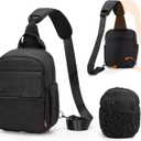 Cwatcun Camera Sling Bag Crossbody Small Camera Case, Lightweight DSLR/SLR/Mirrorless Photography Bag with Tripod Holder and Rain Cover for Canon, Nikon, Sony, Fuji Cameras, Lens Accessories (Large, Black)