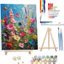 Hutarosl Flowers Paint by Numbers with Frame for Adults - with Wooden Easel,Adult Paint by Number,Flowers Canvas Paint by Numbers for Adults,Gifts and Home Decor 12x16inch