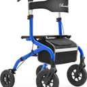PLANET WALK Foldable Rollator Walker: 10" & 8" All-Terrain Wheels, 300lb Capacity, Treaded Rubber Tires, Breathable Seat & Backrest, Lightweight Mobility Aid for Seniors, Blue