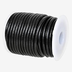 GENIQUE Real/Genuine Round Leather String Cord for Necklace, Bracelets, Jewellery, Braiding (3mm, Black)