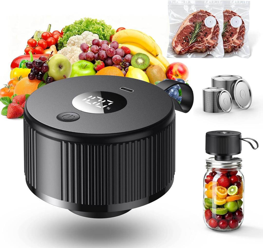 Electric Mason Jar Vacuum Sealer, [2026 Upgraded] One-Piece Handheld Vacuum Sealer Kit for Wide & Regular Mouth Jars, Portable Cordless Sealer for Food Storage, Homesteading & Meal Prep