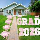 Bucherry 14 Pcs Graduation Yard Signs 2026 Decorations Outdoor Large Pink Bow Congrats Grad Lawn Signs with Stakes Class of 2026 Graduation Garden Party Supplies Photo Backdrop Prop College Decor