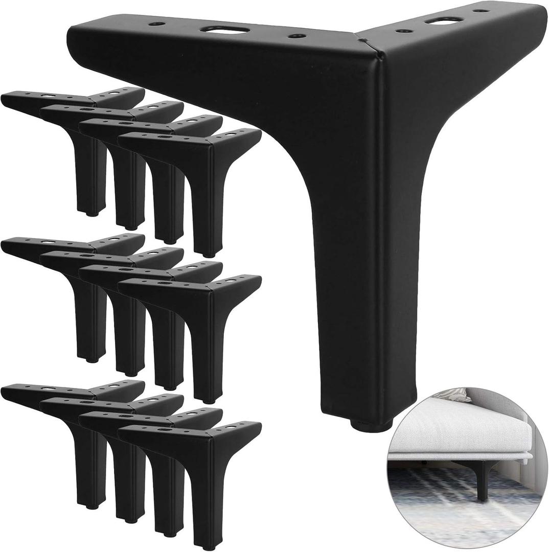MIVIDE 12Pack Metal Furniture Sofa Legs, 5inch Modern Style Furniture Triangle Sofa Legs Feet, Metal Cabinet Legs Replacement Black for Cabinet Cupboard Sofa Couch Chair Ottoman