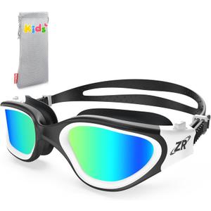 ZIONOR Kids Swim Goggles, G1 MINI UV Protection Anti-Fog Polarized Swimming Goggles for Age 6-14 (A0(mirrored Gold Lens + Blackwhite Frame))