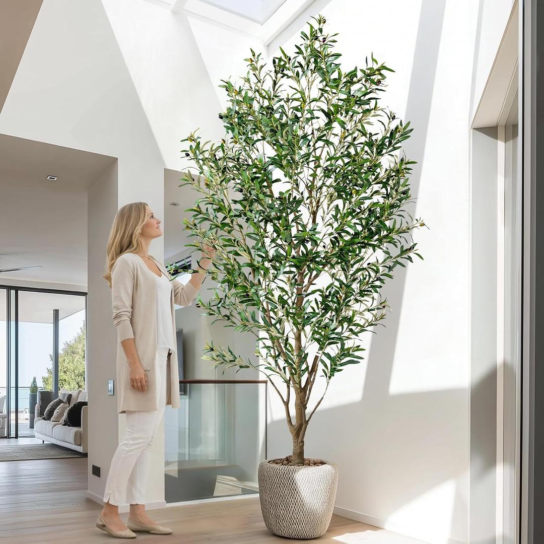 Large Fake Olive Tree Tall Artificial Trees with Pot Indoor Outdoor Realistic Floor Faux Plastic plantas for Modern Home Living Room Office Corner Farmhouse Fake Olives Plants Decor Housewarming Gift
