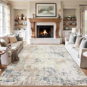 Area Rugs 10x12 Living Room - Washable Rug Modern Abstract Soft Large Neutral Non-Slip Carpet Indoor Floor Thin Carpets for Bedroom Dining Room Farmhouse Nursery Home Office  Multi Color, 10' x 12' (Rectangular)