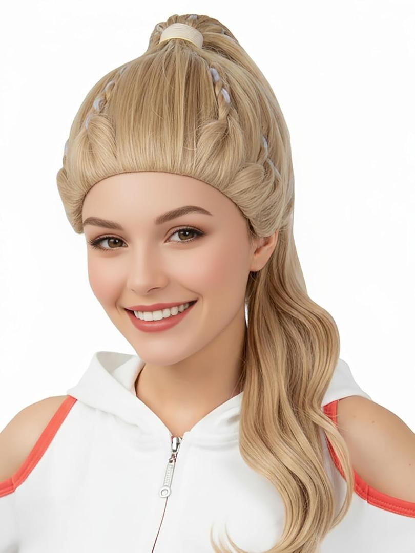 Blonde Wig with Bun for Women Straight Synthetic Wig for Halloween Costume Cosplay (Blonde)