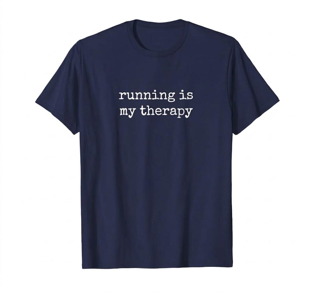 Gifts for Runners Men Women Running is Therapy Funny Running T-Shirt Large