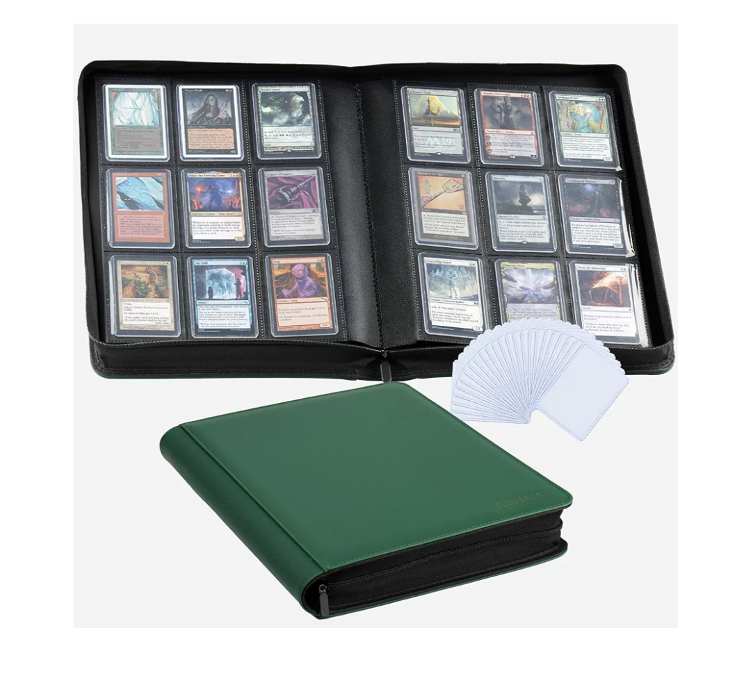 9-Pocket Toploader Binder, Clovecat Premium Card Book， Holds 252 Trading Card with 20 Removable Top-loader Sleeves，PU Card Holder Folders,Card Album for MTG, TCG, Yugioh, Game & Sports Cards(Green)