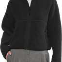 Fleece Jackets Women Causal Long Sleeve Sherpa Jacket Warm Ziper Fuzzy Coat Sweatshirts Trendy with Pockets (Large, Black)
