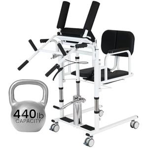 Hydraulic Patient Lift Chair for Home – 440 lb Capacity, 180° Split Seat & Adjustable Height, Portable Transfer Wheelchair for Elderly & Disabled, Includes Potty, Shower & Bedside Use
