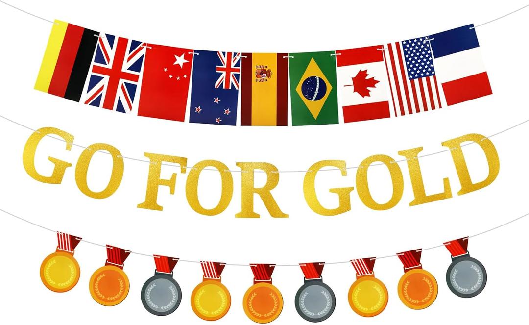 Olympics Party Decorations, GO FOR GOLD Banner, Olympic Decorations Banner for Sports Competition Themed Party Decorations, Hanging Streamer Backdrop Decor for Party Supplies