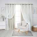 Best Home Fashion Set of 2 Lace Tulle Overlay Thermal Insulated Solid Blackout, Stainless Steel Nickel Grommet Window Panels for Bedroom, Living Room, Dining Room - 52" W x 84" L, Biscuit