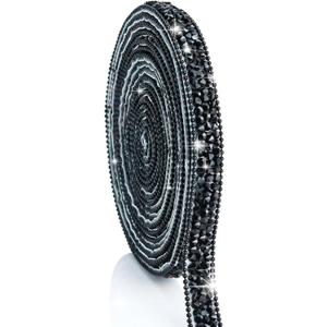 Dowarm 3 Yards Black Rhinestone Ribbon Crystal Self Adhesive Tape Bling Diamond Sticker Glittery Strips for Crafts Wedding Decoration (0.4 Inch (1CM) in Width, 06-Black Color)
