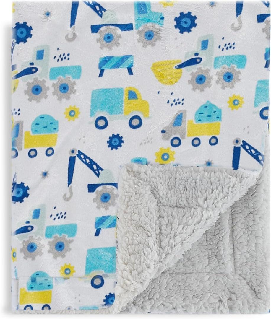 30"x40" Baby Blankets for BoysFuzzy Soft Receiving Blankets for NewbornsDouble-Layered Minky Blankets Plush Flannel Truck Blue Blanket for Crib Stroller