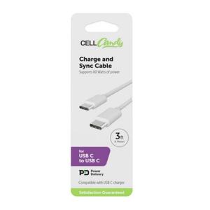 CellCandy USB-C/C Fast Charge & Sync Cable, Supports Power Delivery (3 ft)
