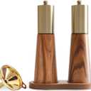 Gold Salt and Pepper Grinder Mill Set With Wood Base, Free Gold Funnel,Stainless Steel Manual Salt Shaker and Pepper Mill,Adjustable Thickness,Suitable For Kitchen (Salt & Pepper Grinder)