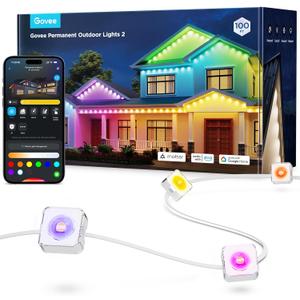 Govee Permanent Outdoor Lights 2, 100ft RGBIC Outdoor Lights with 72 LED Lights, IP67 Waterproof, 100 Scene Modes with 40lm White for Outdoor Decorations, Works with Alexa, Google Assistant, White (100ft, White)