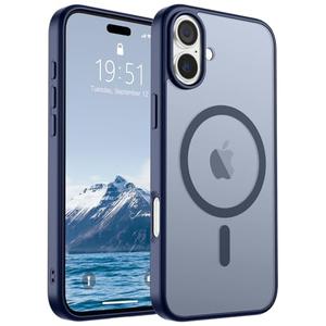 SUPFINE Magnetic for iPhone 16 Case (Compatible with MagSafe) (Military Grade Drop Protection) Slim Translucent Matte Shockproof with Anti-Fingerprint Phone Case,Navy Blue