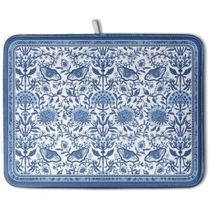 Blue Floral Dish Drying Mat for Kitchen Counter Boho Flowers Dishes Drainer Mats Rustic Farmhouse Microfiber Absorbent Dish Draining Spring Summer Reversible Dish Rack Pad Large 18x24 Inch