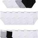 Fruit of the Loom Big Tag Free Cotton Briefs (Assorted Colors), Boys – 14 Pack – Black/ White/ Grey S