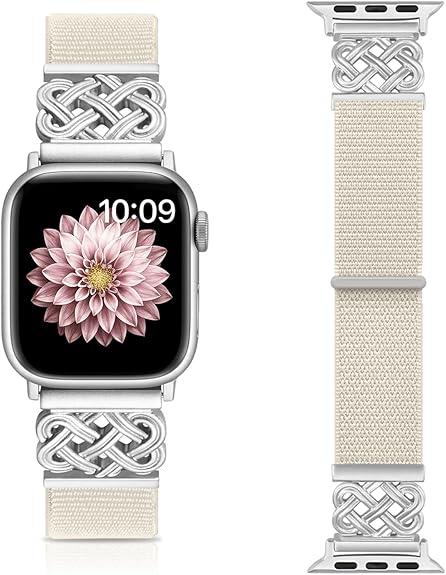Nylon Bands Compatible with Apple Watch Band 38mm 40mm 41mm 42mm 44mm 45mm 46mm 49mm Women Men,Stretchy Adjustable Interlock Buckle Strap for iWatch Series 10 9 8 7 6 5 4 3 SE Ultra 2 1