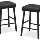 Bar Stools Set of 2, 24In Counter Height Bar Stools for Kitchen Island with Upholstered Saddle Seat, Black
