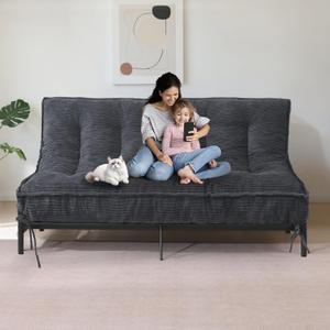 8" Futon Mattress Full Size, Thick Futons Sofa Couch Bed Sleeper Sofa Bed, Floor Mattress for Adults, Roll Up Folding Mattres Shredded Foam Filling, Medium Firm(Frame Not Included), Grey 