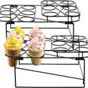 TOPZEA 2 Pack Ice Cream Cone Racks with 12 Holes, Metal Cupcake Waffle Cone Holder Rack Dessert Display Stands for Baking, Cooling, Serving, Birthday, Baby Shower, Wedding Party, Christmas Treat