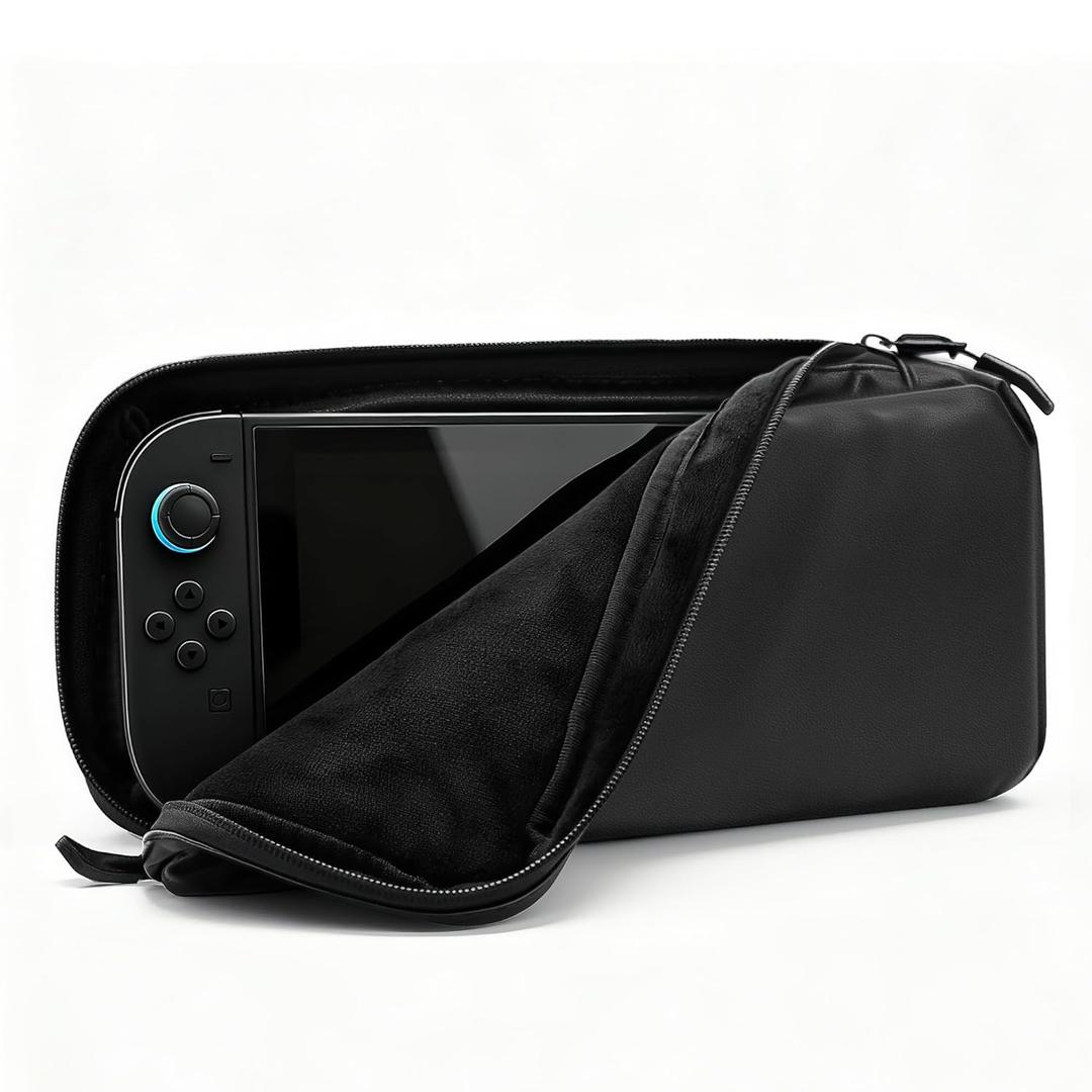 FANPL Slim Travel Case for Nintendo Switch 2 with Durable Ballistic Leather Exterior & Soft Micro-Fiber Padded Interior for Ultimate Protection (Black)